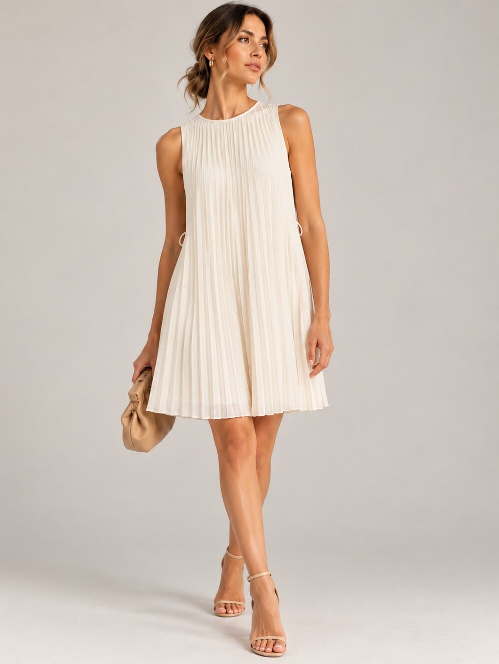 Banana Republic Ivory Pleated Sleeveless Shift Dress Size Medium